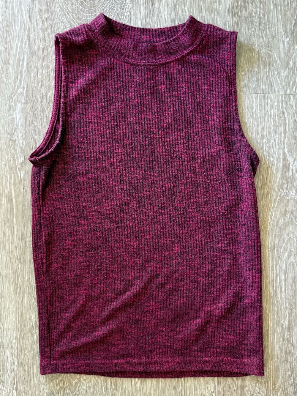 Stradivarius Burgundy Ribbed Mock Neck Sleeveless Top S
